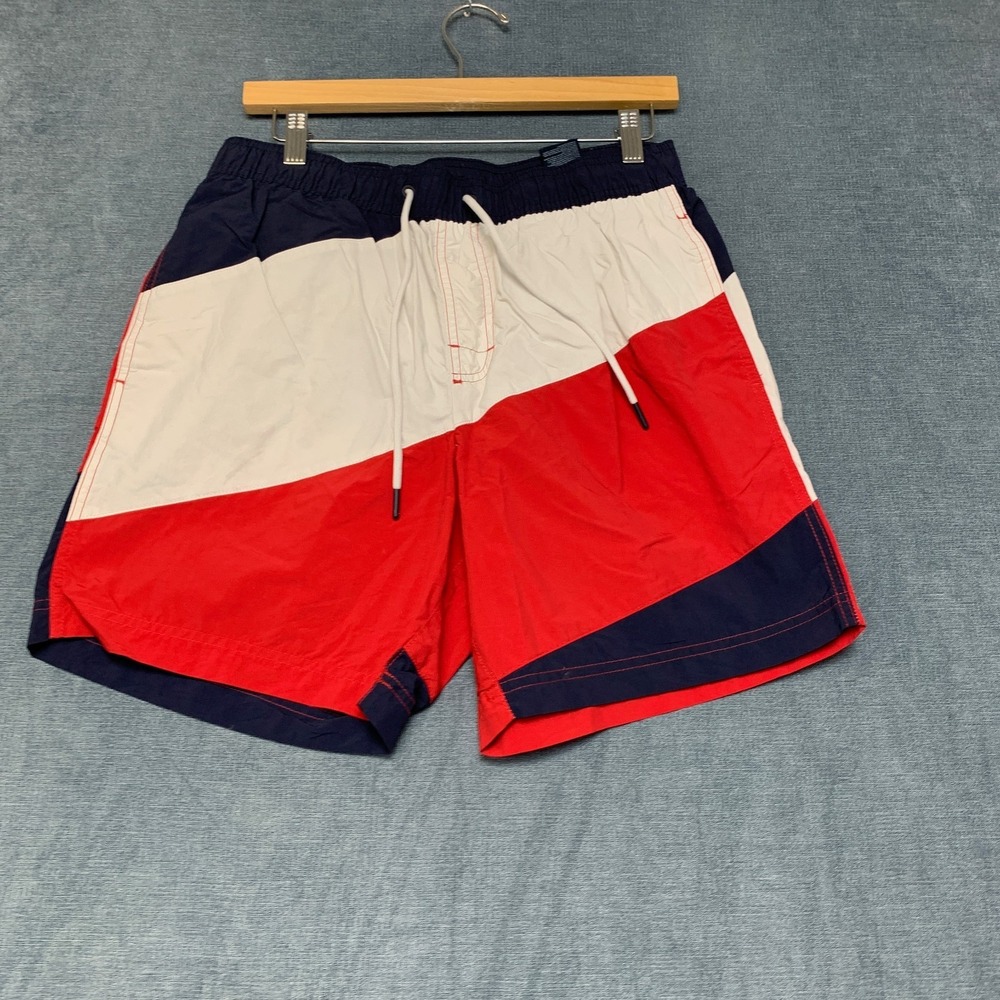 Tommy Hilfiger Flag Swim Trunks Shorts Mens Medium Multicolor Drawstring Waist